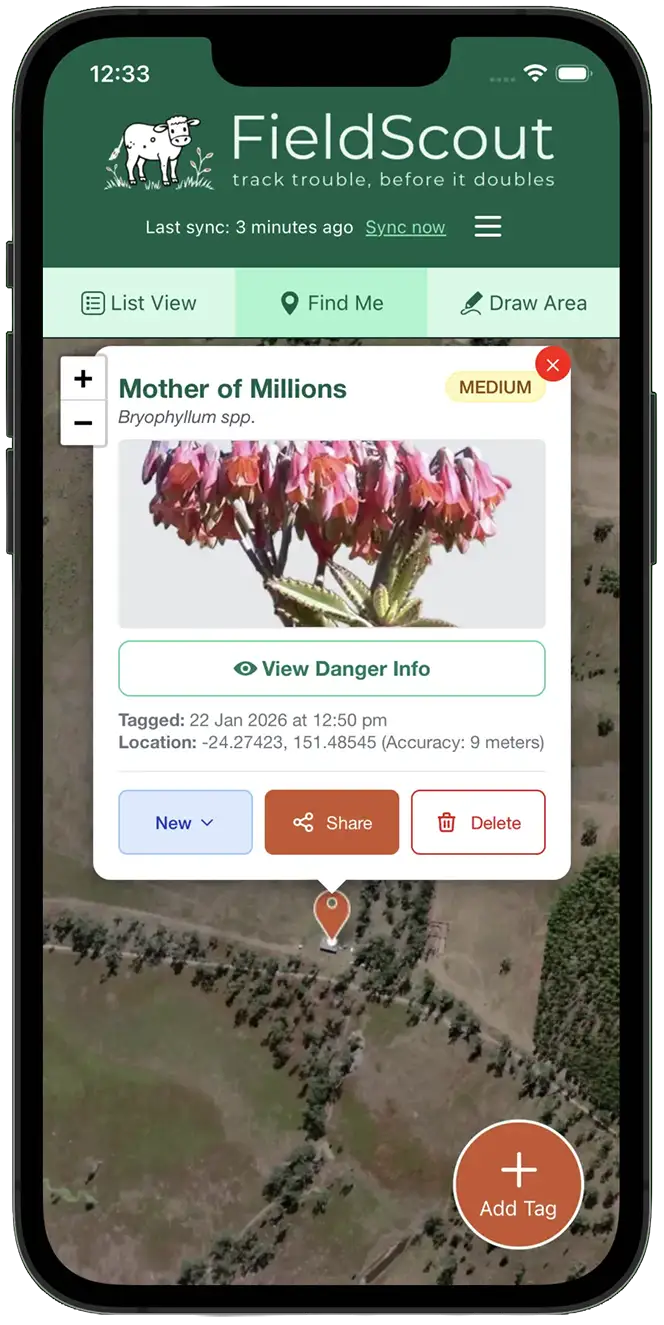 FieldScout app screenshot showing treatment tracking