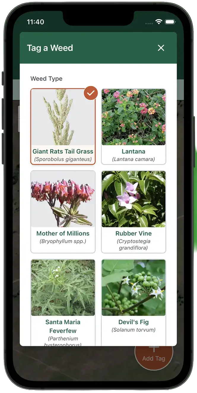 FieldScout app screenshot showing tag creation